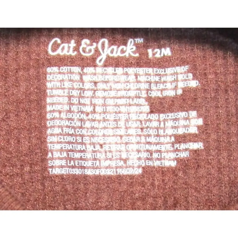 Cat & Jack Baby Boy Brown Waffle Knit Pullover Shirt Long Sleeve Size 12 months